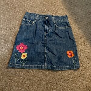 Gymboree Blue Denim Skirt with Pink and Orange Floral Accents